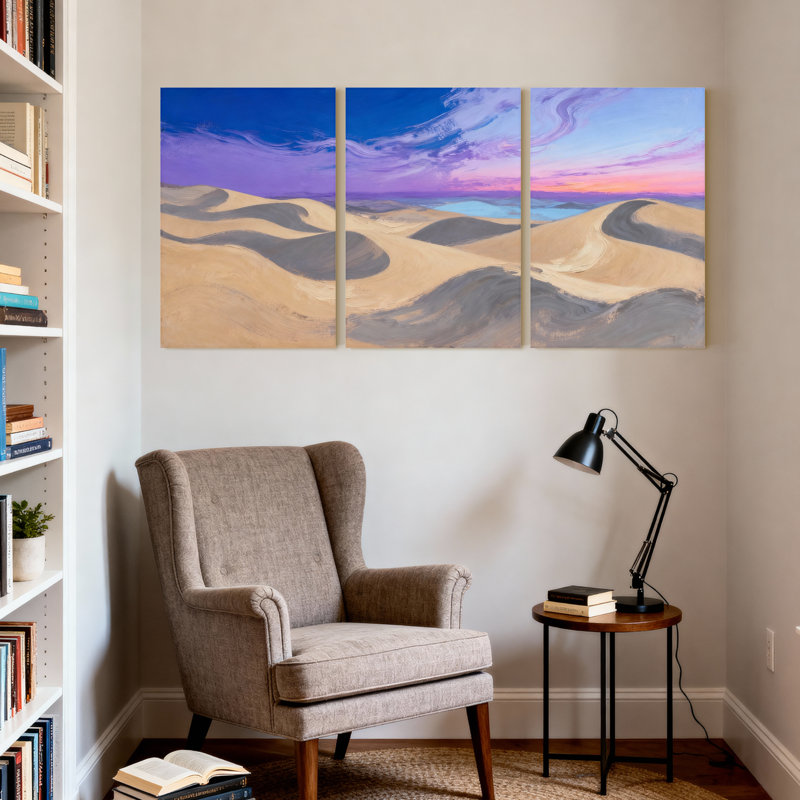 Ensemble de 3 impressions sur toile Scenic & Cityscapes Desert Dunes Under Twilight Sky, H 18 po x l 36 po