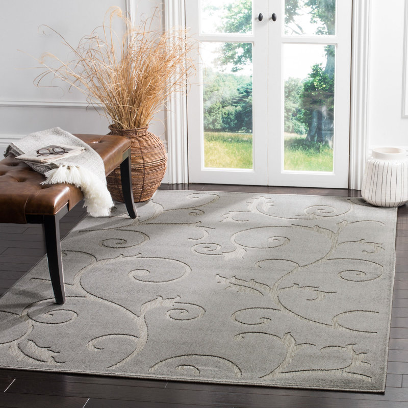 Tapis intérieur / extérieur à motif floral gris Bryan, Rectangle 4 pi x 6 pi