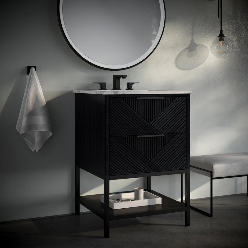 Diamond 24'' W Single Vanity, Matte Black, Carrara Marble, Charcoal Black