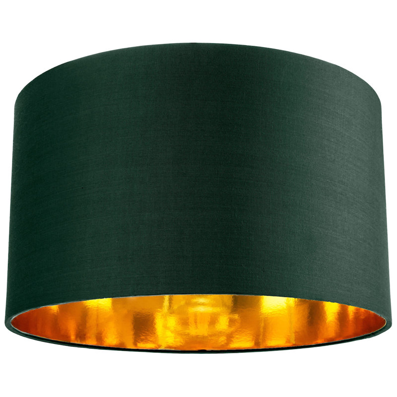 Contemporary Cotton Lamp/Light Shade with Shiny Paper Inner, Forest Green, 22cm H x 35cm W x 35cm D