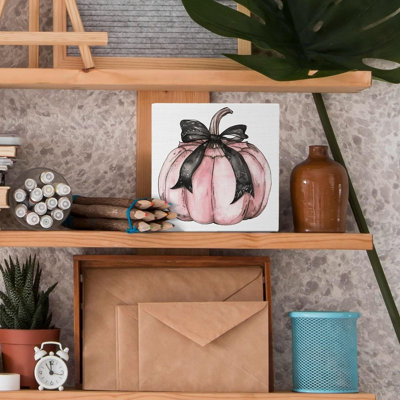 Panneau en bois rose Coquette avec nœud citrouille – Décoration rustique mignonne pour l'automne et l'Halloween