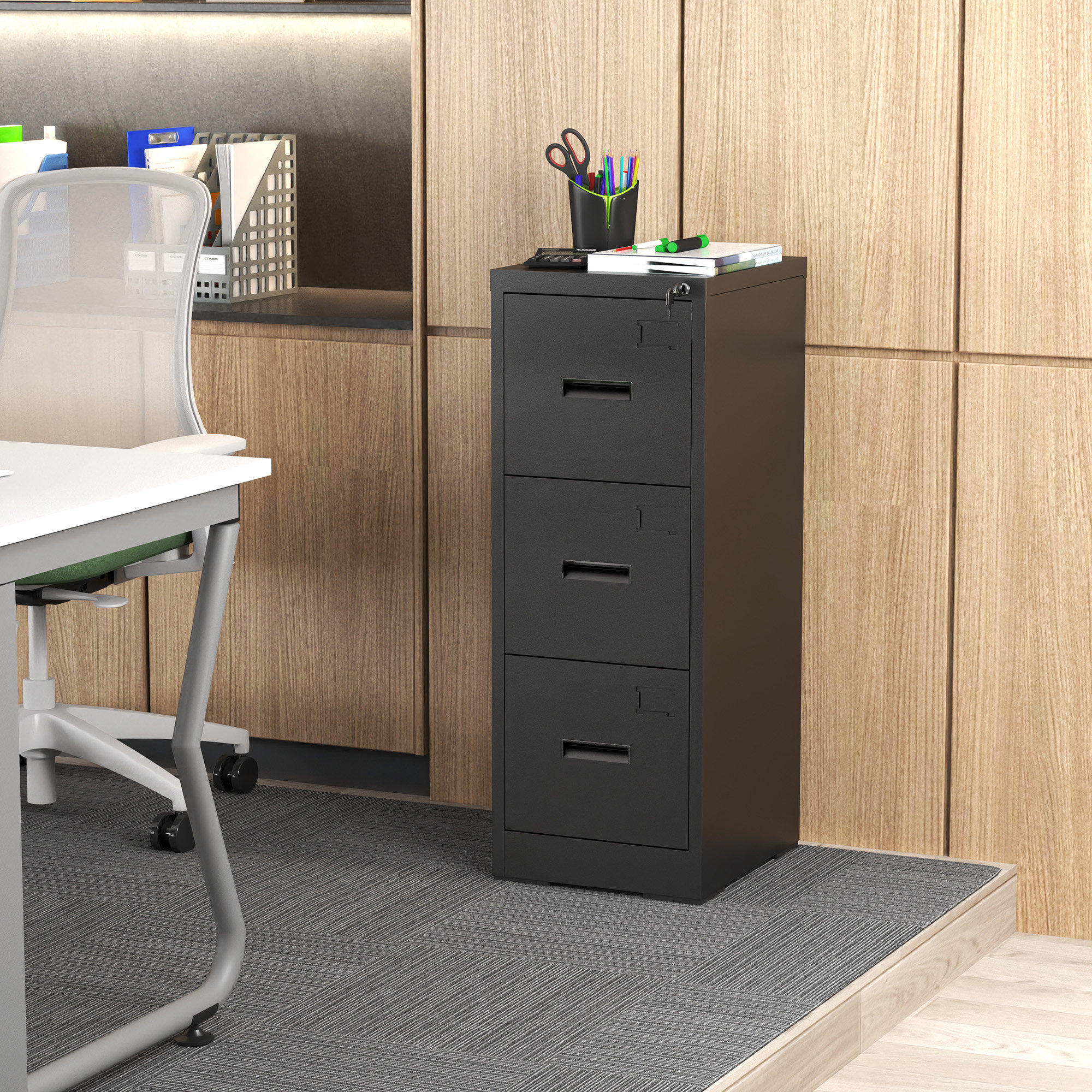 Sybertruck 3 Drawer Metal Vertical File Cabinet With Lock And Card Slot ...