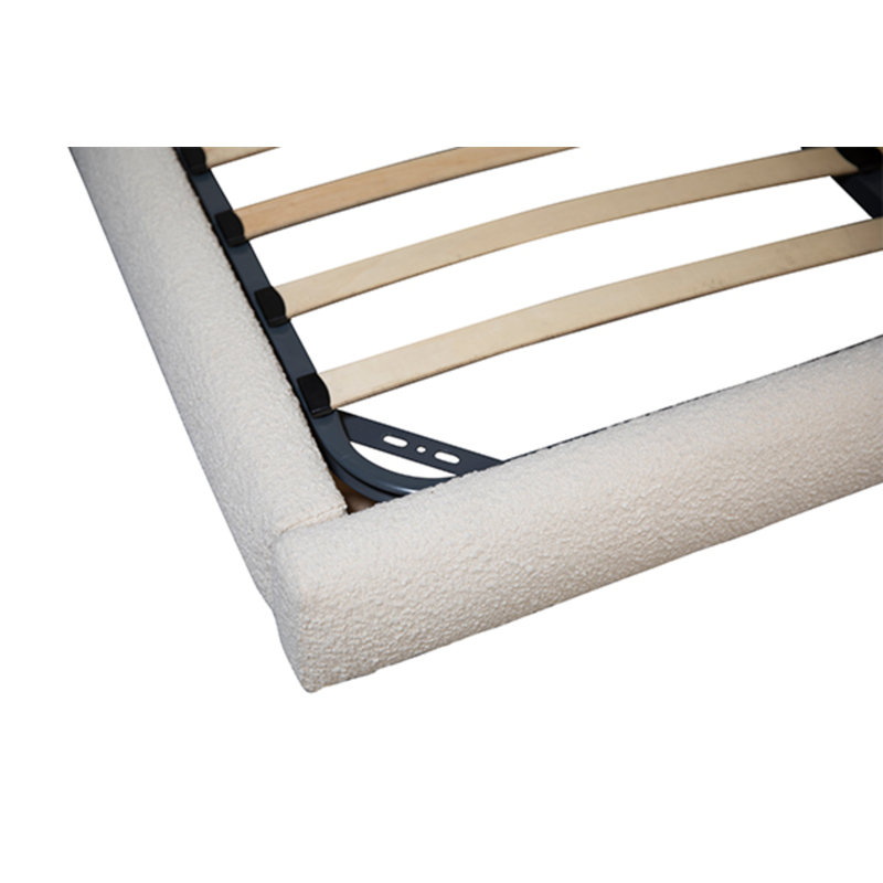 Marlene Off-White Boucle Curved Panel Headboad Platform Bed, Queen