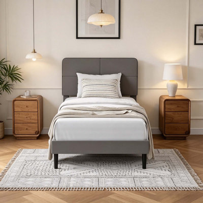 Velvet Upholstered Platform Bed Frames with Adjustable Headboard, No Box Spring Needed for Bedroom