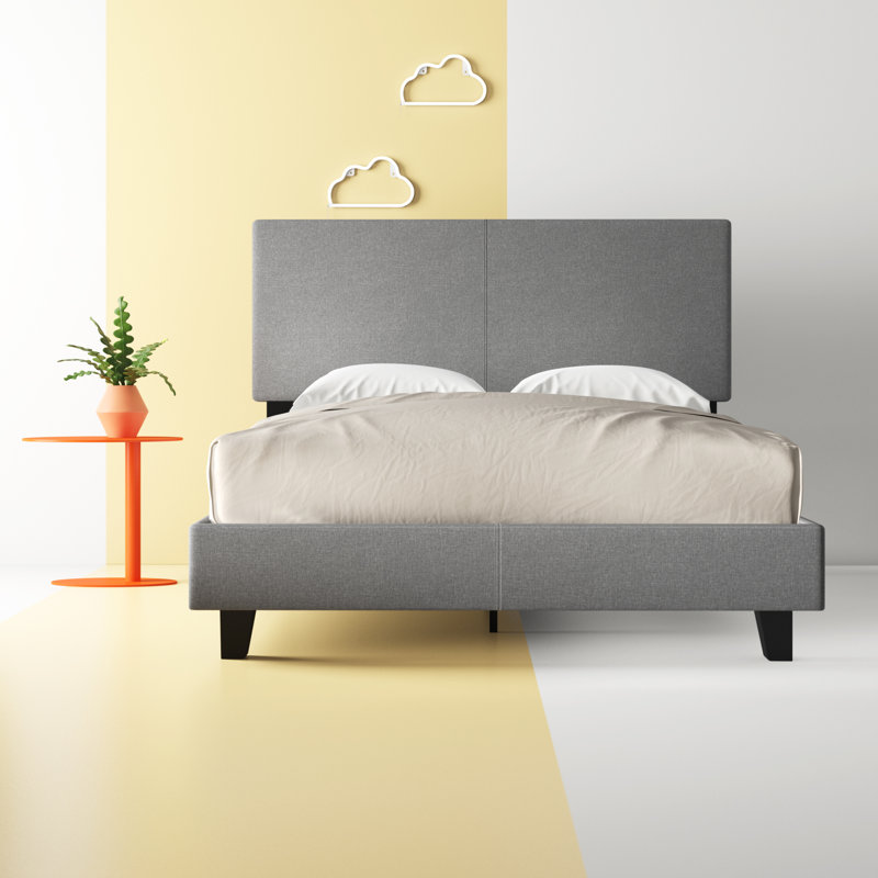 Benard Upholstered Metal Bed, Gray, Queen