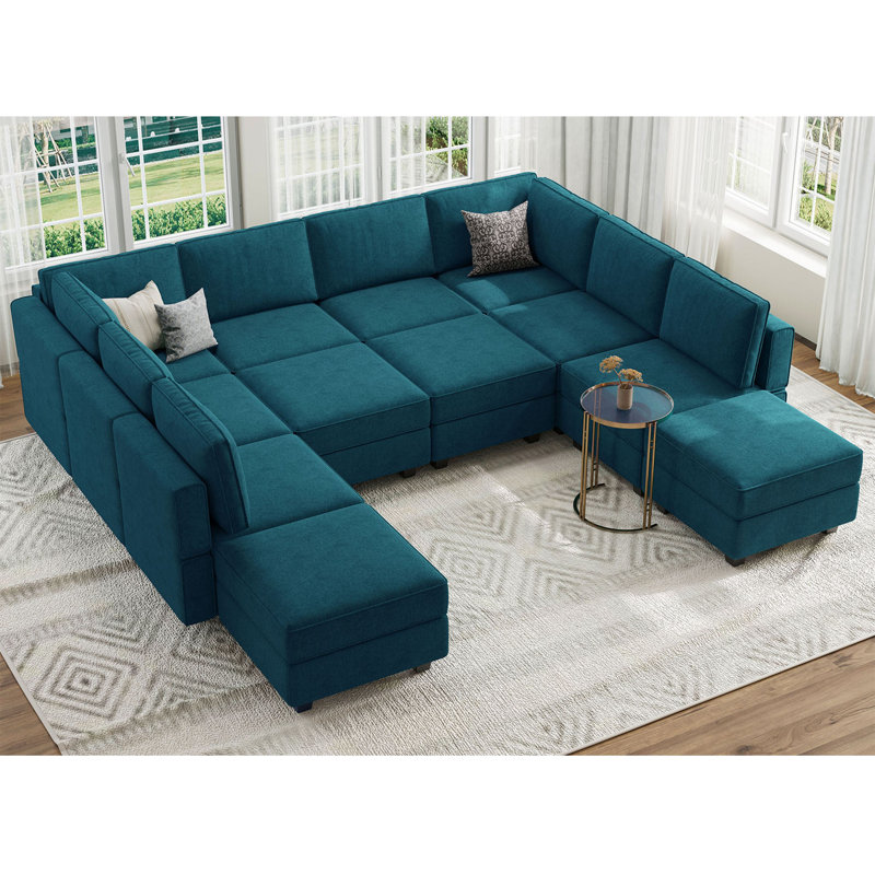 Neemi Modular and Standard U-Shaped Sectional with Storage , Blue Polyester Blend
