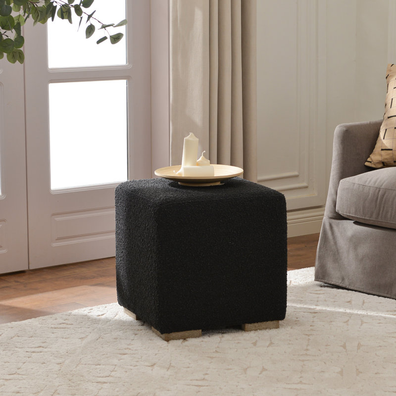 18.5" Wide Modern Square Boucle Upholstered Ottoman, Black