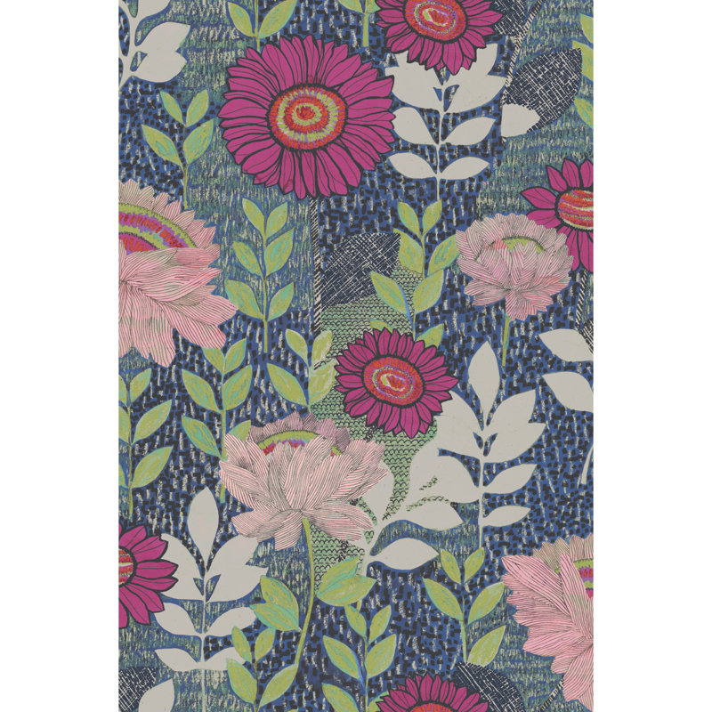 Rouleau de papier peint adhésif Botanical Garden L 18,86 pi x l 18 po, Bleu marine / vert / rose