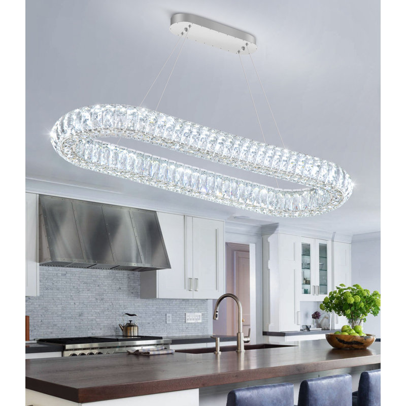 Lustre ovale moderne en cristal, 31.5", Argent