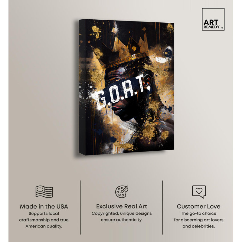 G.O.A.T. Black and Gold Canvas Boxing Poster Art, 24" x 16"