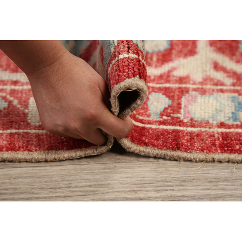 Tapis décoratif en laine rouge de conception unique 8 pi 3 po x 9 pi 6 po noué à la main New Age