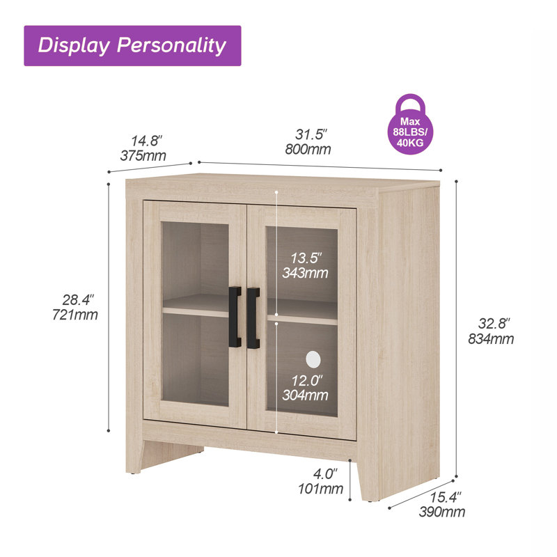 Farmhouse TV Stand For Tvs Up To 50”, Rustic Wood Entertainment Center With Adjustable Shelf, Glass Doors & Storage, Media Console Cabinet For Living-Room, Bedroom, Beige