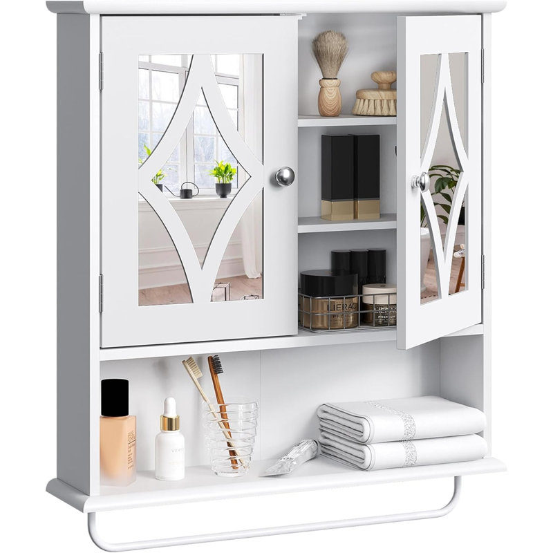 Armoire à pharmacie avec porte-serviettes et tablettes réglables l 22 po x H 25,6 po, Blanc