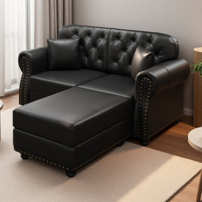 Canapé Chesterfield de 63 po avec garniture cloutée et accoudoirs roulés