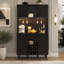 Meuble-bar de cuisine de 183 cm avec prise électrique et éclairage DEL, buffet casier à vin à neuf compartiments avec tiroirs et étagères ouvertes pour la cuisine, la salle à manger et le couloir.-201352290
