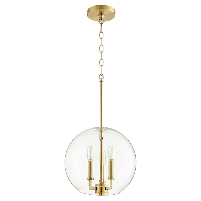 Luminaire suspendu sphère unique 3 lumières Casson, Laiton vieilli