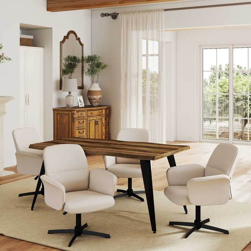 Ensemble de table de salle à manger moderne 5 pièces pour 4 personnes, fauteuils pivotants et finition grain de bois rustique pour la cuisine ou la salle à manger