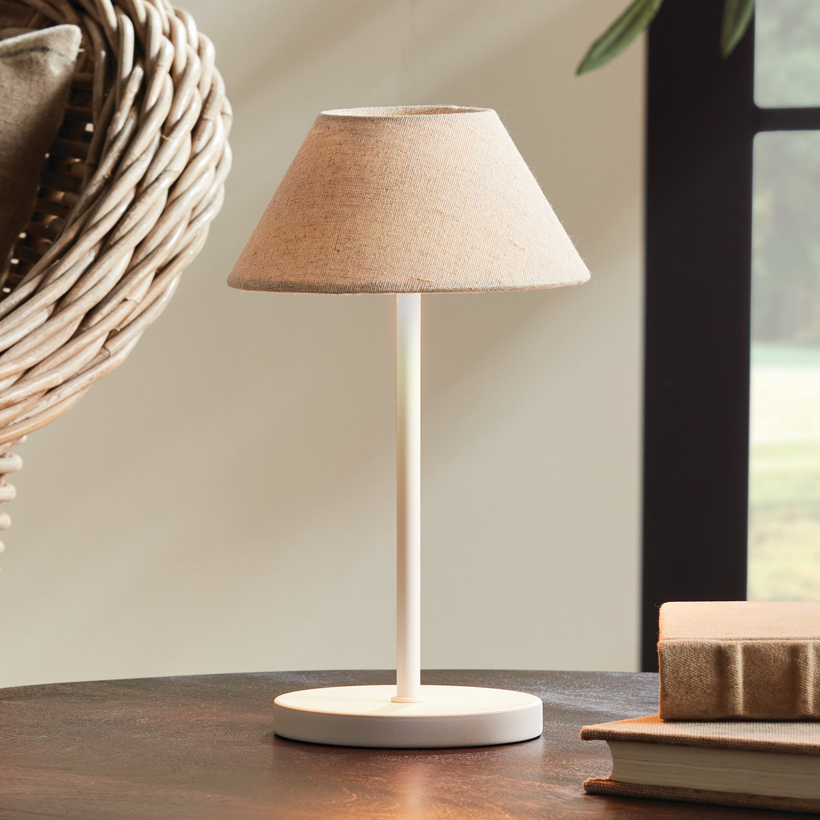 Indoor/Outdoor Lenin Shade CORDLESS LED LAMP, Cream, Cream, 10'' H x 6'' W x 6'' D