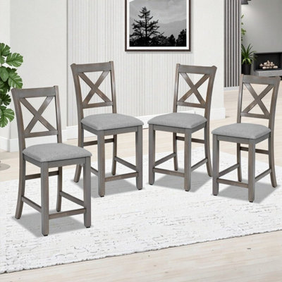 Set of 4 Solid Wood Counter Height Dining Chairs with Upholstered Seats and Ergonomic X-Back Design