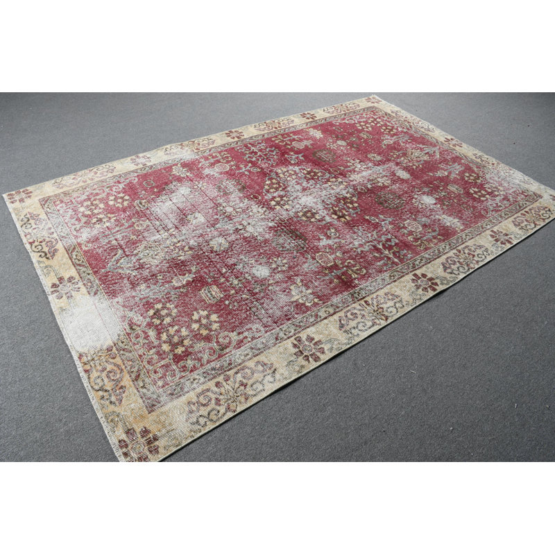 Grand tapis turc anatolien rétro rouge pour les espaces de cuisine et de chambre à coucher