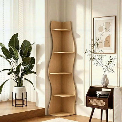 Étagère d'angle à 5 niveaux en forme de S, présentoir incurvé moderne autoportant, rangement peu encombrant pour livres et plantes