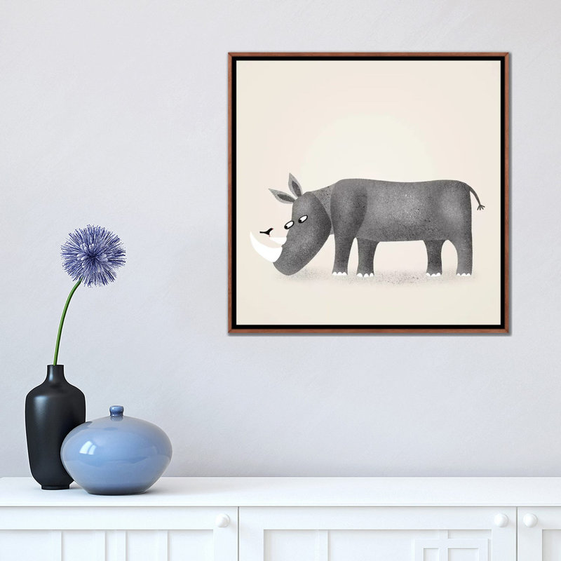 « Rhino » par Nic squirrell-impression, H 18 po x l 18 po x 1,5 po, Toile classique avec cadre brun, Pas de tapis
