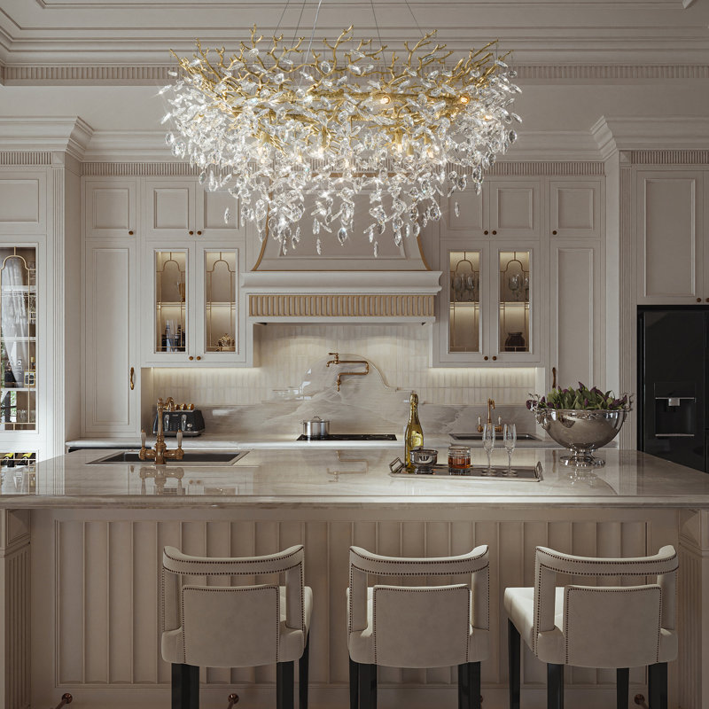 Lustre en cristal 14 lumières Modern, Doré, H 19,68 po x l 47,24 po x P 47,24 po