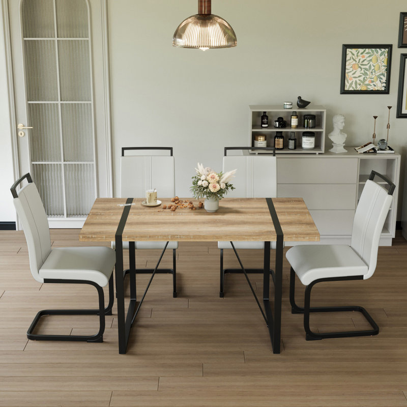 Table de salle à manger circulaire, table de salle à manger, table de salle à manger de cuisine, plateau et base en panneau de fibres à densité moyenne et ensemble de 2 chaises de salle à manger en métal