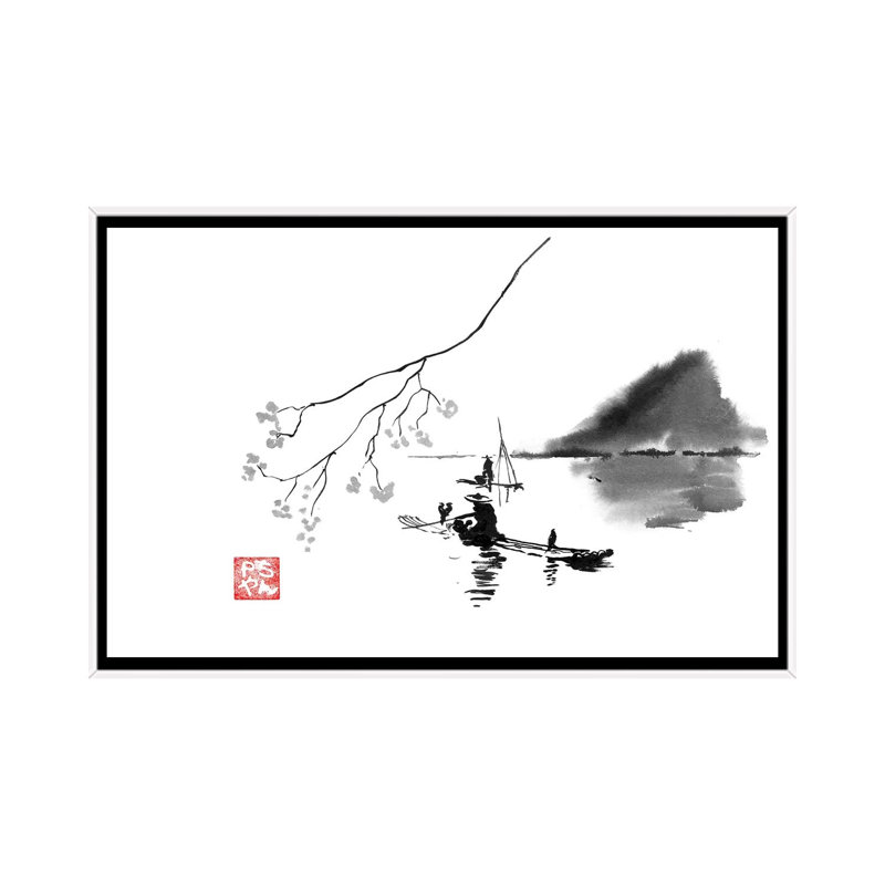 Lake by Péchane - Painting on Canvas, 101.6 cm H x 66.04 cm W, White Framed