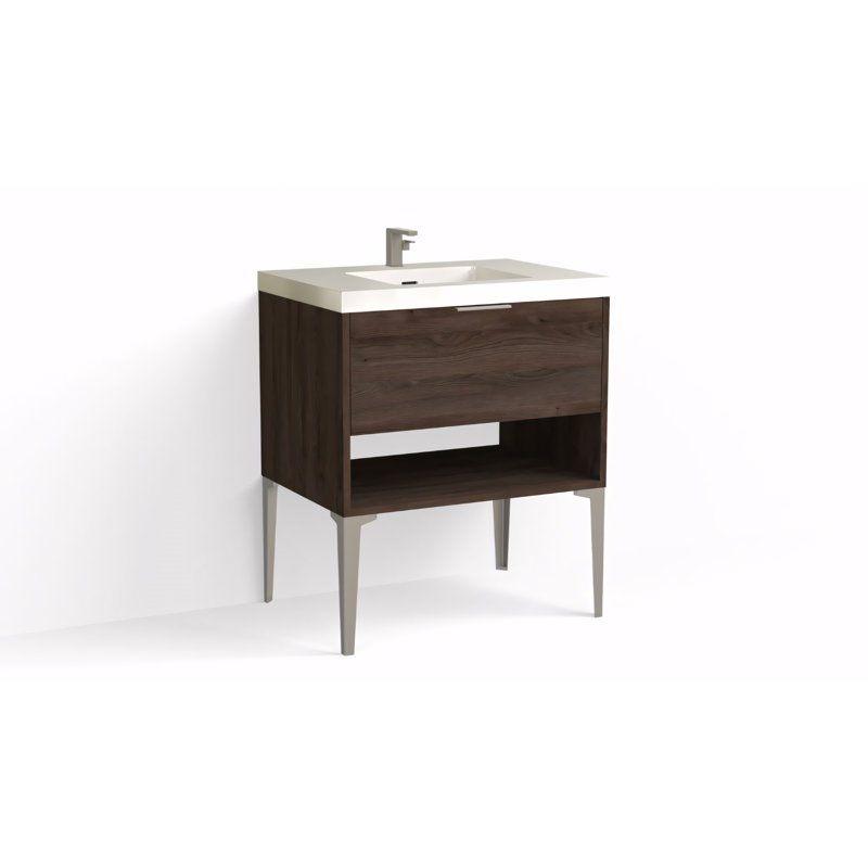 Modo 30" W Freestanding Single Bathroom Vanity with Dean Leg, Glossy White/Single, Matte Black, White Acrylic