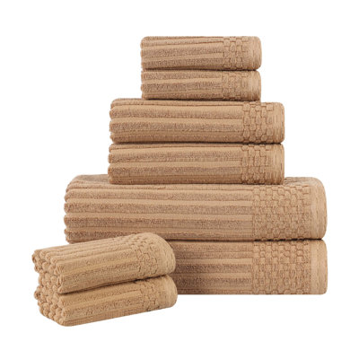 8-Piece Checkered Border Cotton Towel Set