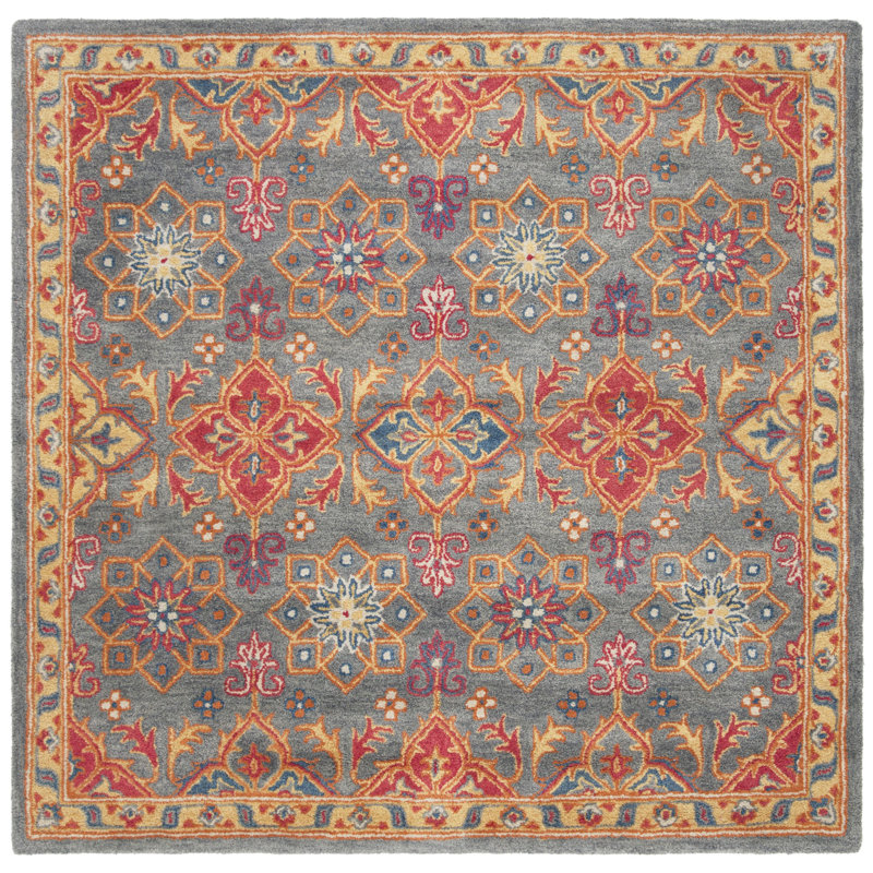 Wahcheechee Oriental Handmade Tufted Wool Area Rug in Charcoal, Square 6'