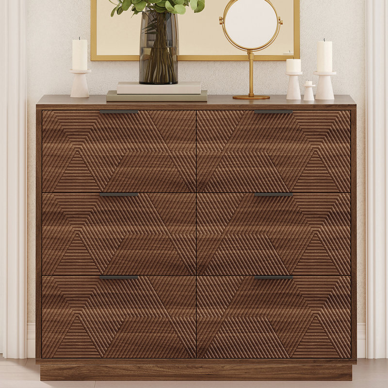 Commode en noyer à 6 tiroirs, 99 cm de large