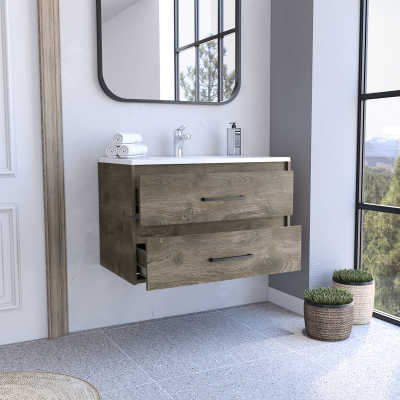 Meuble-lavabo avec 2, brun foncé / blanc - Décoration de salle de bain luxueuse et élégante 2, brun / blanc