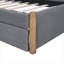 Lit plateforme tapissier simple avec lit gigogne escamotable et pieds de support en bois massif, aucun sommier requis, ton gris
