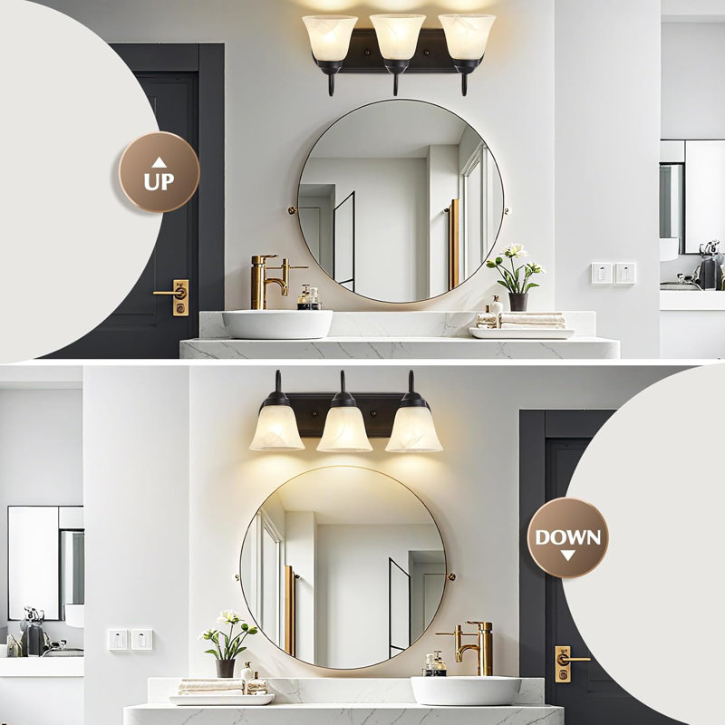 3-Light Dimmable Bathroom Vanity Light with Frosted Glass Shade, Black