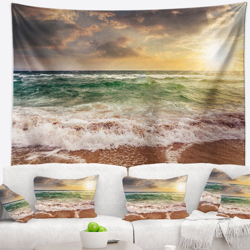 Tapisserie sandy beach délavée par les vagues, H 32 po x l 39 po