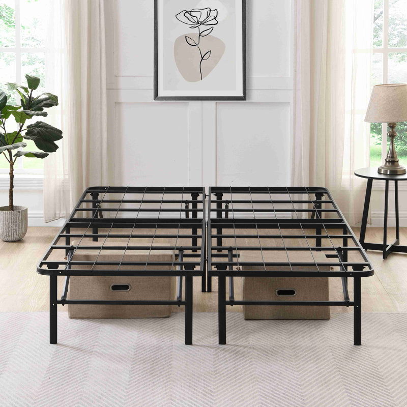 Metal Platform Folding Bed Frame 14 Inch High   Box Spring Replacement Heavy Duty Steel Slat  Easy Assembly Under-Bed Storage