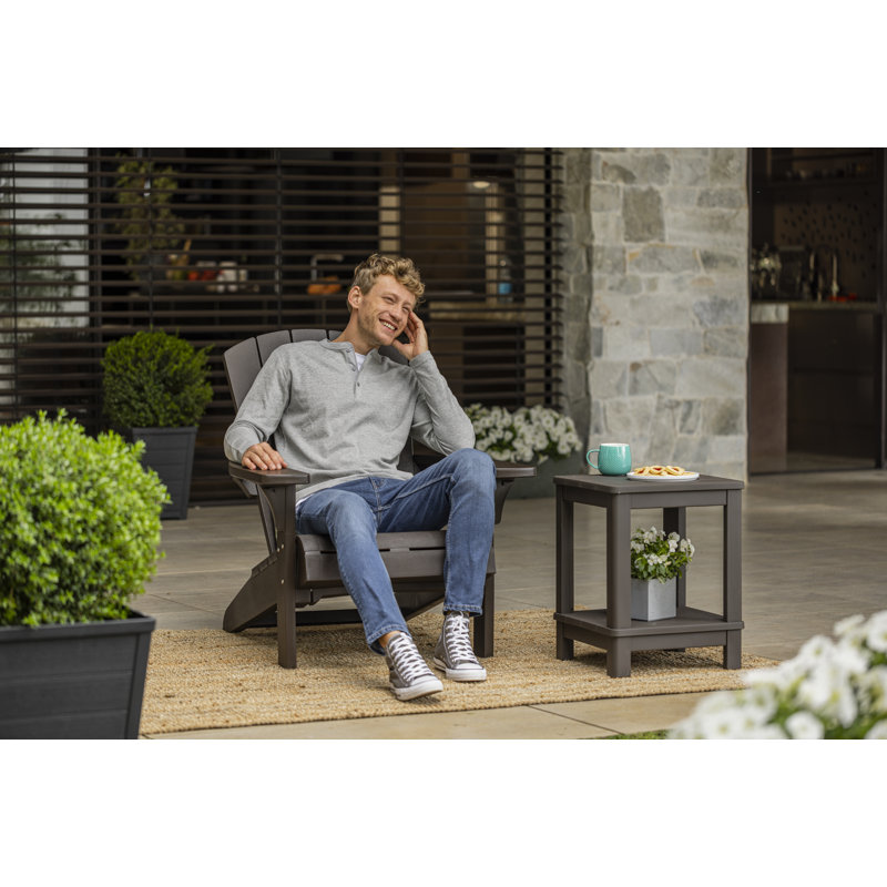 Brown Two-Tier Outdoor Side Table with Wood-Like Finish