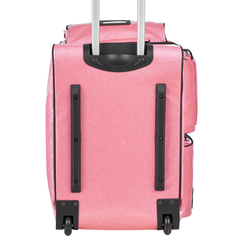 Sac de danse avec portemanteau, sac de danse à roulettes 23 pouces, avec roues, port USB, portemanteau réglable en hauteur, rideau de protection de la vie privée, idéal pour les voyages et les compétitions, rose étincelant