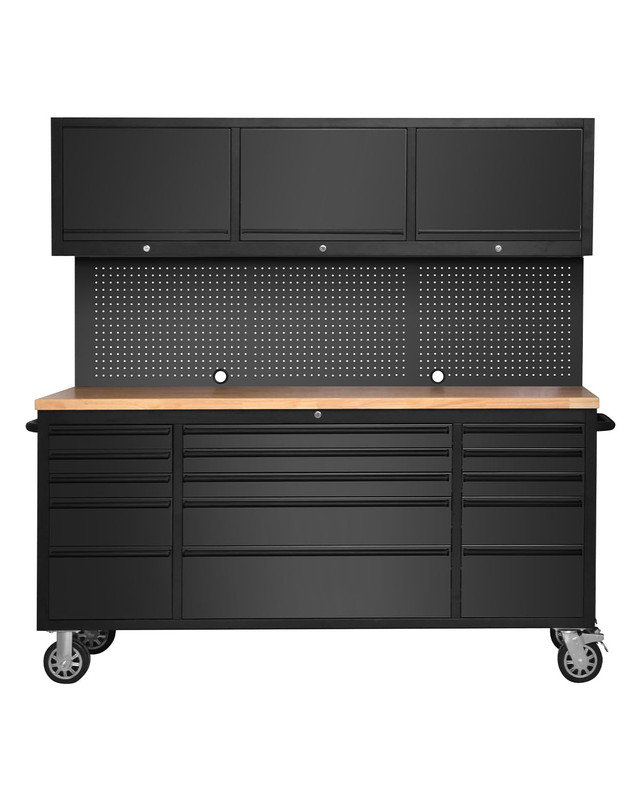 72" Rolling Tool Chest with 15 Drawers & 3 Upper Cabinets, Heavy Duty Mobile Workbench for Garage