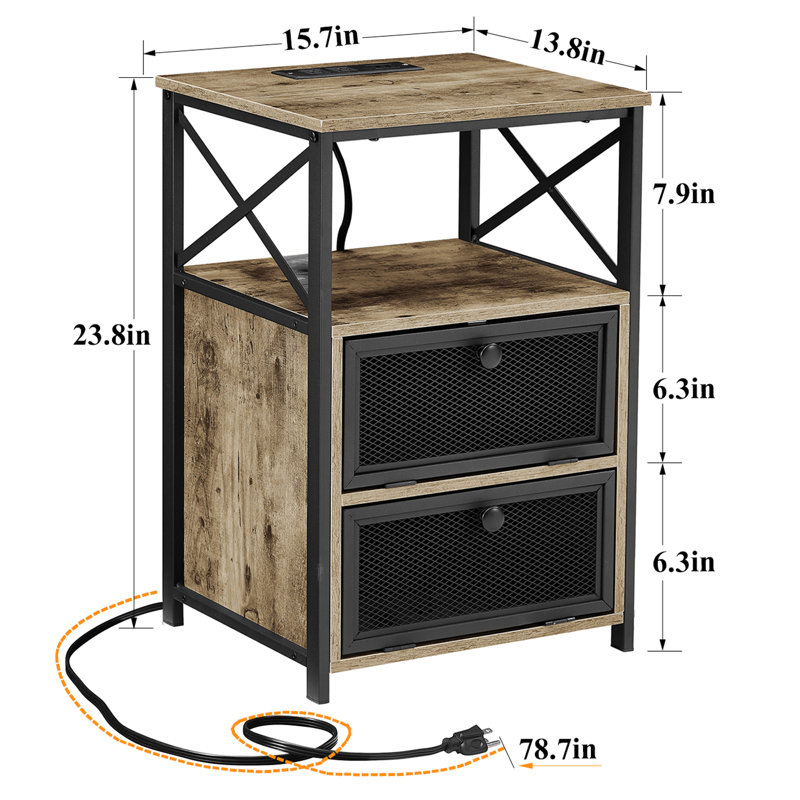 Shept 2 - Drawer End Table Set and Built-In Outlets, Gray