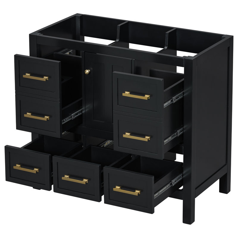 Meuble-lavabo de 36 po sans lavabo, armoire de rangement en bois massif, meuble-lavabo autoportant avec 5 tiroirs et portes à fermeture douce (PAS D'ÉVIER