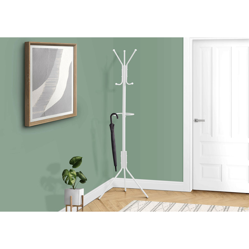 Portemanteau, portemanteau, autoportant, barre suspendue, 6 crochets, vestibule, h 68 po, chambre à coucher, métal blanc, contemporain, moderne