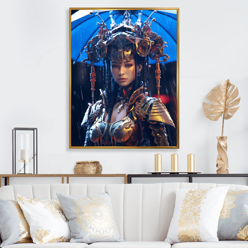 «Cyberpunk Goddess Futuristic Portrait» - reproduction, H 44 po x l 34 po x P 1,5 po, Cadre flottant doré