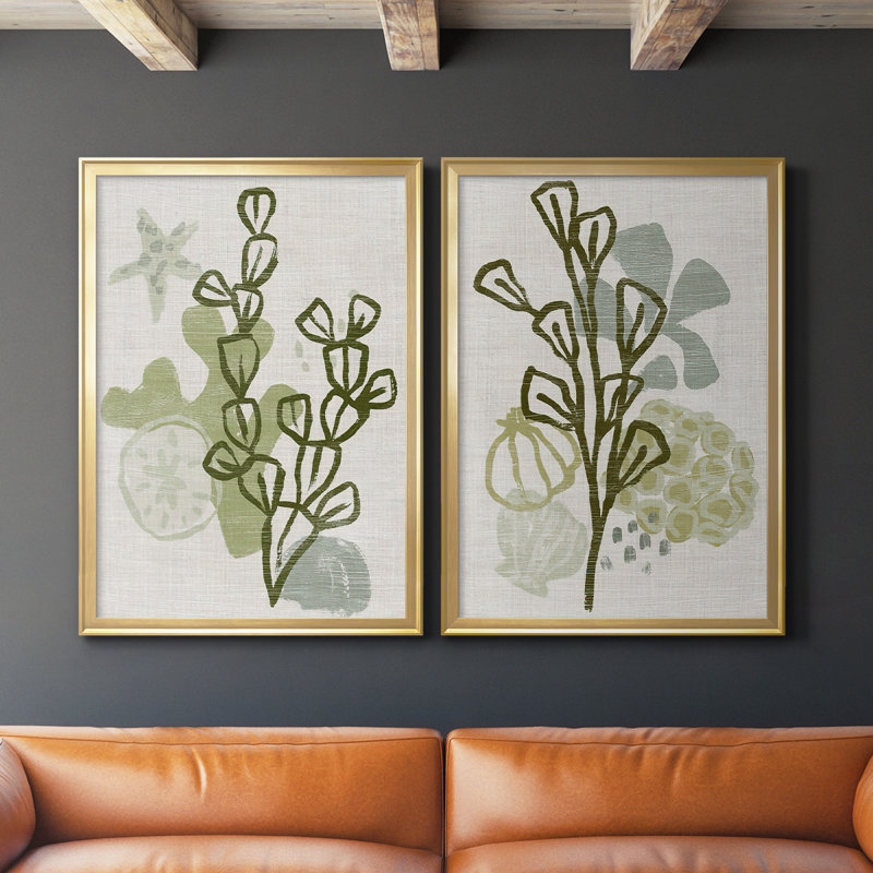 Coral Blockprint I, ensemble de 2 reproductions de cadres rectangulaires sur toile, Or, H 30,5 po x l 45 po x P 1,25 po