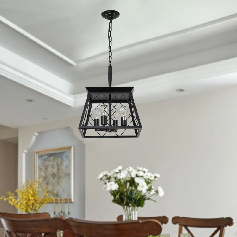 4-Light Farmhouse Chandeliers For Dining Room Oak, Black