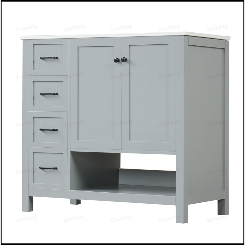 Meuble-lavabo 36 po avec tablette ouverte et lavabo, Gris