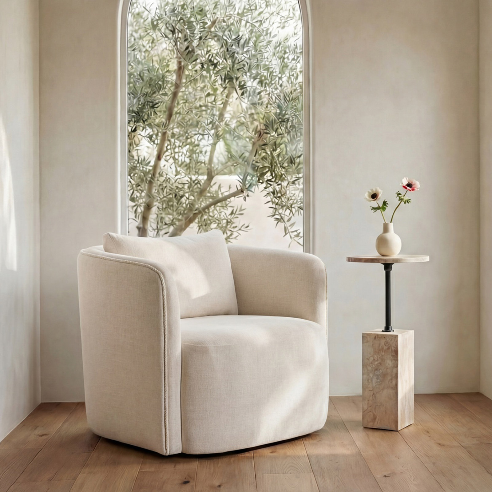 Alexy Swivel Armchair, Cream
