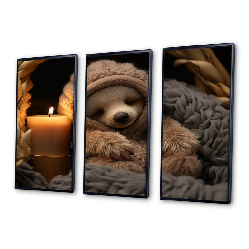 Brown Sloth Serenity Sleep - Sloth Wall Art, 28" H x 36" W, Black Floater Framed